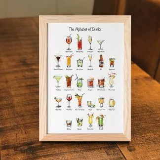 The Alphabet of Drinks A4 Print - Framed
